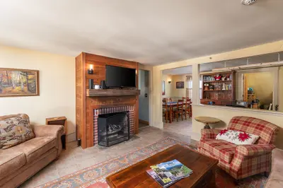 Cozy living room with fireplace and comfortable seating area