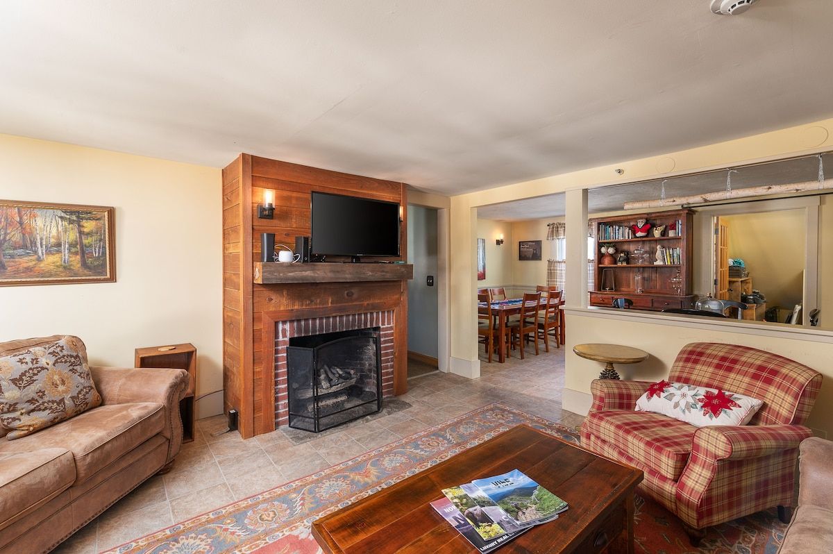Cozy living room with fireplace and comfortable seating area