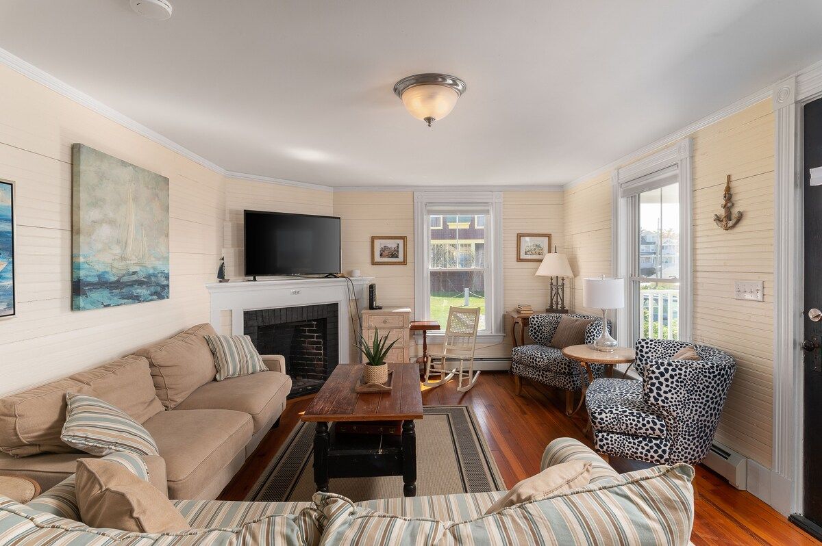 Cozy living room with a fireplace and comfortable seating area