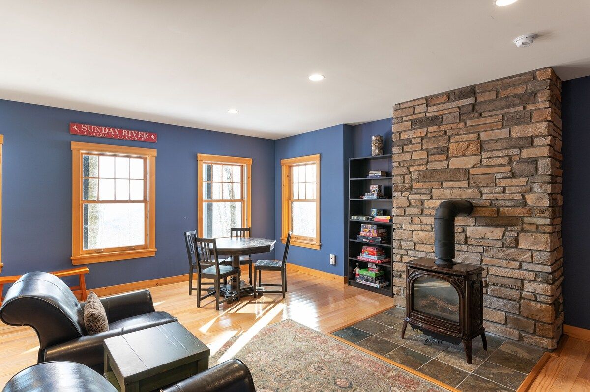 Cozy living room with a fireplace and comfortable seating area